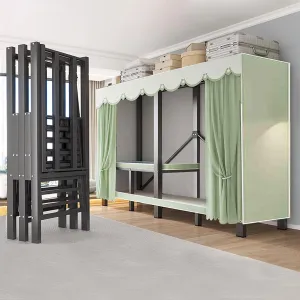 Heavy Duty Metal Clothing Rack with Cover Foldable Covered Clothes Rack with 2 Hanging Rods Freestanding Portable Tall Wardrobe Closets Load 1200Ibs (215CM/84.6IN(Pine green))