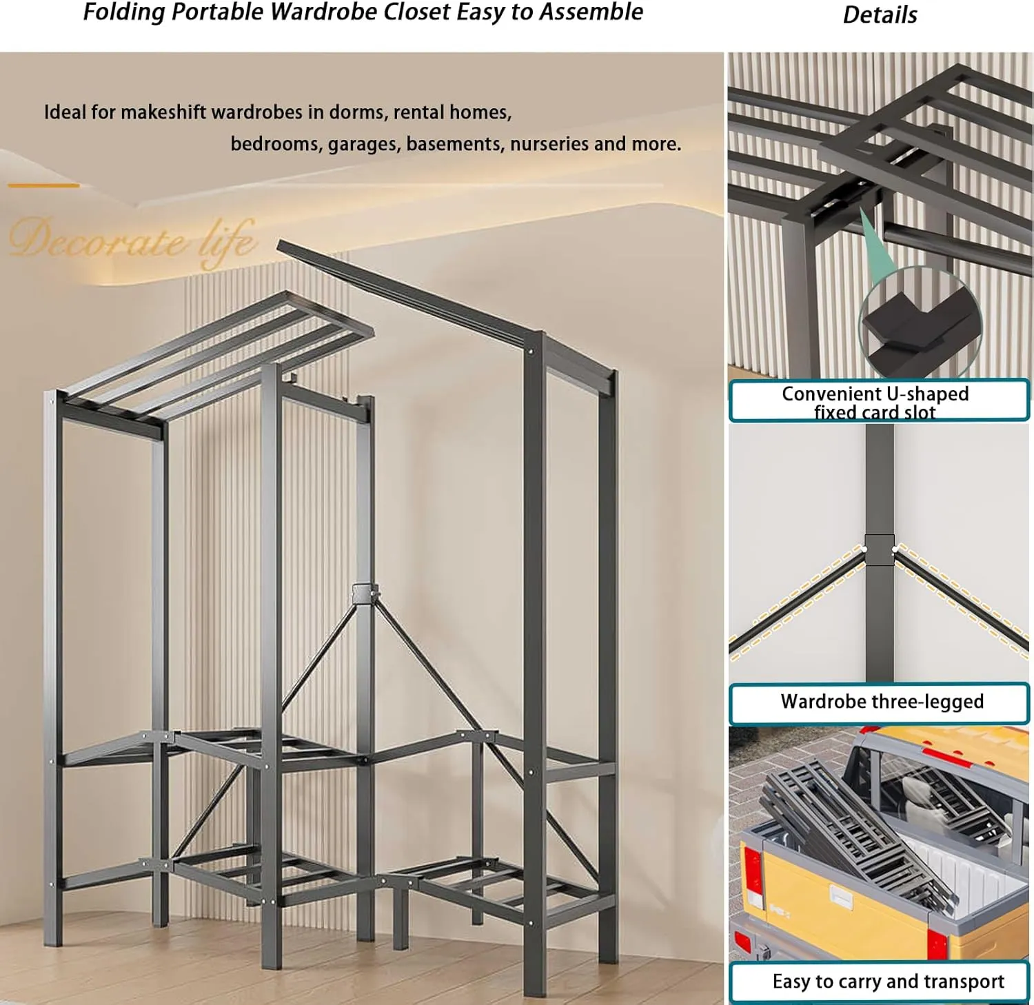 Heavy Duty Metal Clothing Rack with Cover Foldable Covered Clothes Rack with 2 Hanging Rods Freestanding Portable Tall Wardrobe Closets Load 1200Ibs (215CM/84.6IN(Pine green))