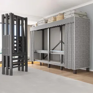 Heavy Duty Metal Clothing Rack with Cover Foldable Covered Clothes Rack with 2 Hanging Rods Freestanding Portable Wardrobe Closets Garment Rack (125cm/49.2in)