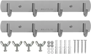 Heavy Duty Stainless Steel Rack Hanger Hook for BBQ Grill Utensils and Grill Accessories - Easy to Install for Indoor or Outdoor Use - 2 Pcs