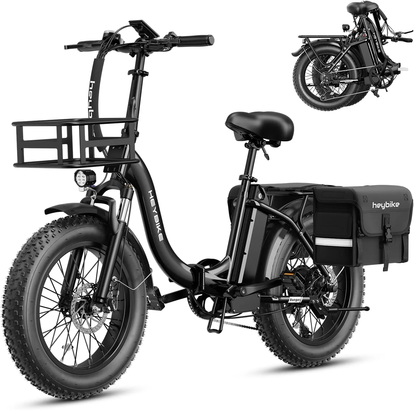 Heybike Ranger 2.0 Electric Bike for Adults, Peak 1400W Upgraded Motor Ebike, 28MPH [20" Fat Tire All-Terrain] 600Wh Removable Battery Folding Step-Thru Moped E Bike with Front Suspension