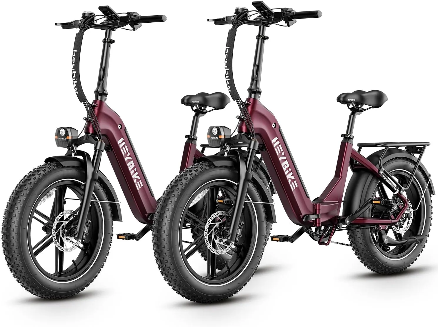 Heybike Ranger S Electric Bike for Adults, Foldable 1400W Peak Motor Ebike, 20" x 4.0" Fat Tire Step-Thru Electric Bicycle, 48V 14.4AH Removable Battery Commuter E Bike, 7-Speed Hydraulic Fork