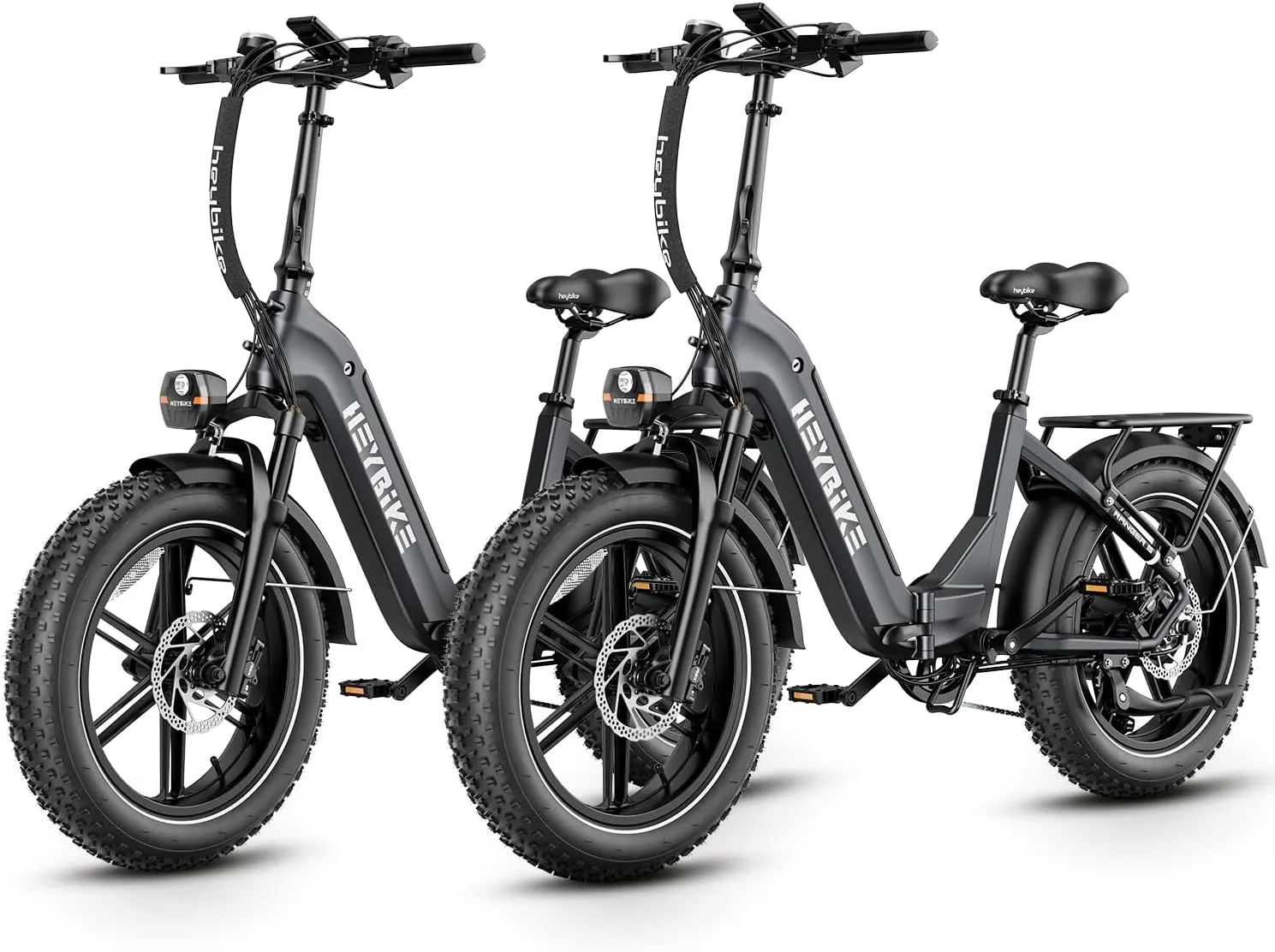 Heybike Ranger S Electric Bike for Adults, Foldable 1400W Peak Motor Ebike, 20" x 4.0" Fat Tire Step-Thru Electric Bicycle, 48V 14.4AH Removable Battery Commuter E Bike, 7-Speed Hydraulic Fork