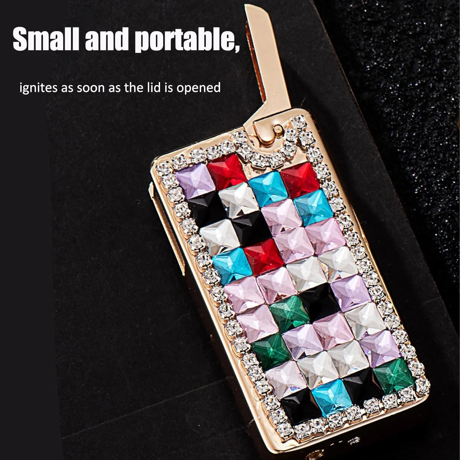 High-end lighters, Rhinestone lighters, refillable Butane Gas Portable lighters, Women's Gifts and Collections(Red2)