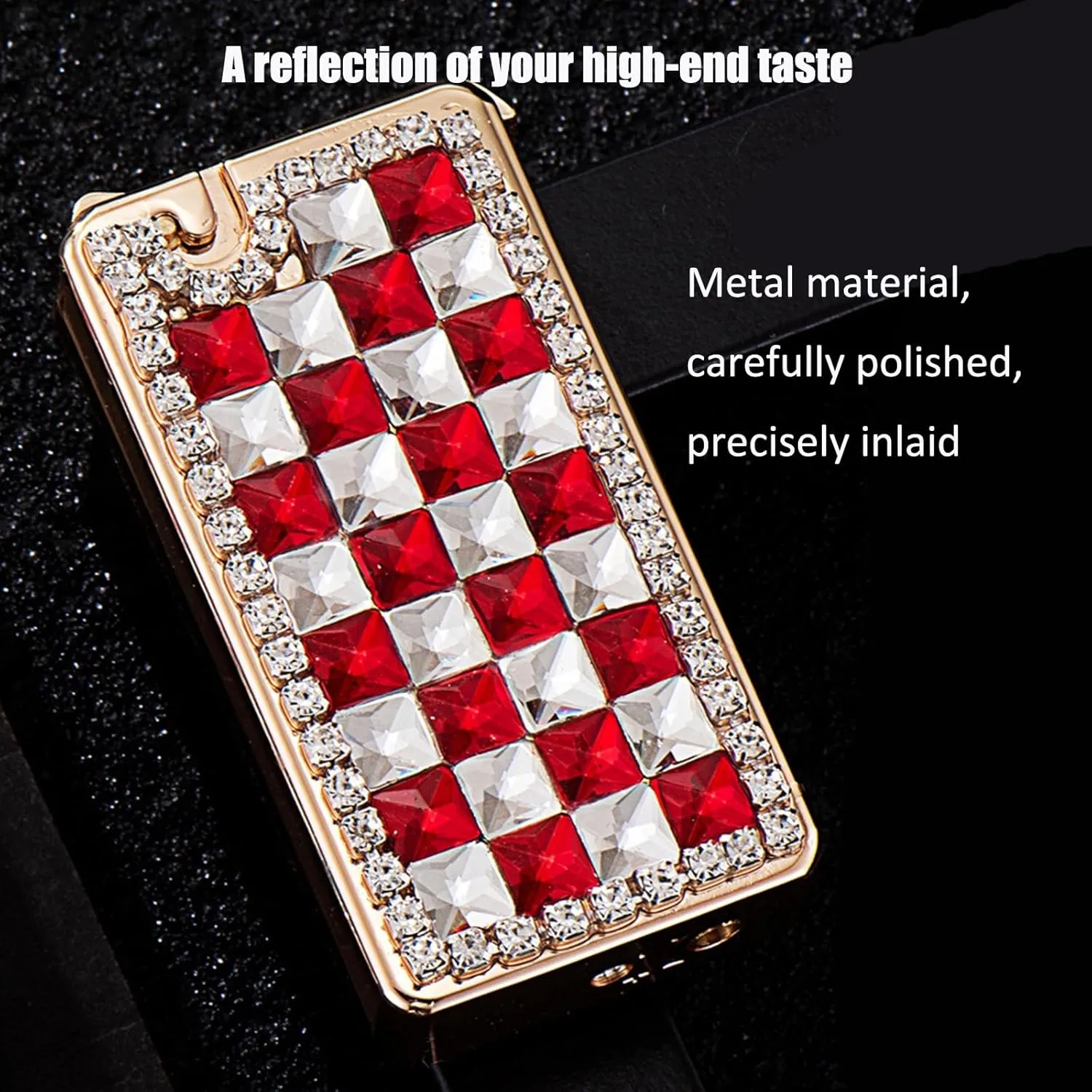 High-end lighters, Rhinestone lighters, refillable Butane Gas Portable lighters, Women's Gifts and Collections(Red2)