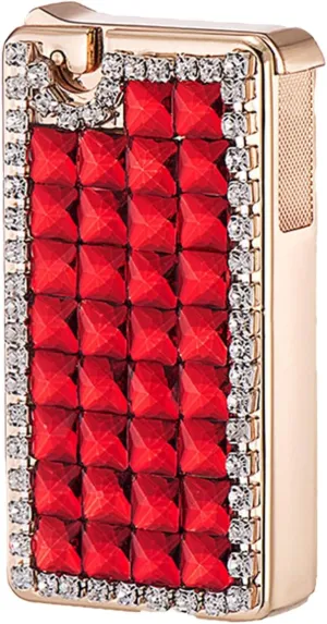 High-end lighters, Rhinestone lighters, refillable Butane Gas Portable lighters, Women's Gifts and Collections(Red2)