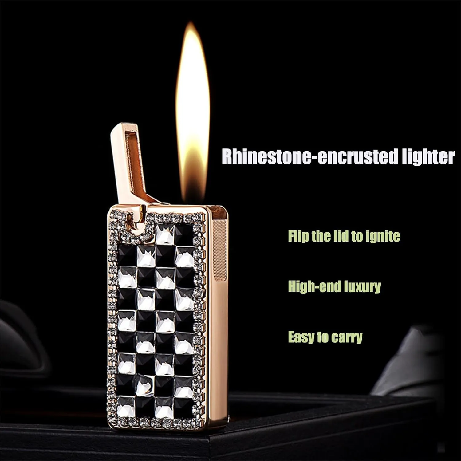 High-end lighters, Rhinestone lighters, refillable Butane Gas Portable lighters, Women's Gifts and Collections(Red2)