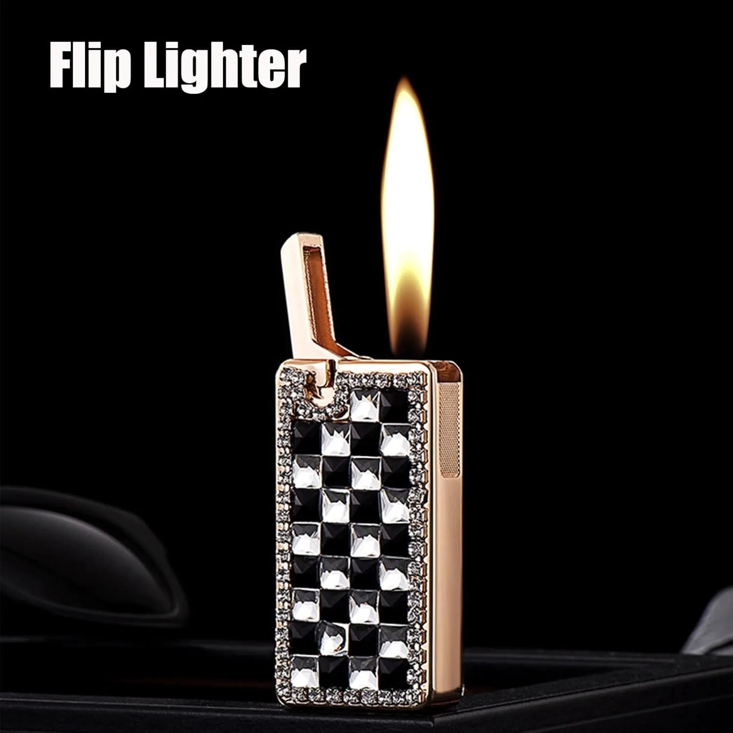 High-end lighters, Rhinestone lighters, refillable Butane Gas Portable lighters, Women's Gifts and Collections(Red2)