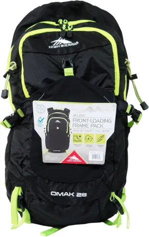 High Sierra 28 Liter Front-Loading Frame Pack - OMAK 28 Urban/Trail Hiking (Hydration Access Ready) (Black/Yellow)