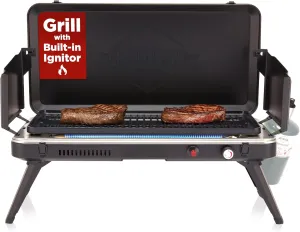 Hike Crew Gas Camping Grill | 13,000 BTU | Portable Propane Burner | Foldable Legs | Integrated Igniter & Included Regulator w/Stainless Steel Drip Tray | Wind Panels & Built-in Carrying Handle
