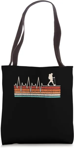 Hiker Heartbeat Retro Trekking Tote Bag