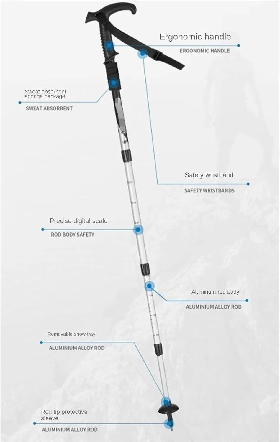 Hiking Trekking Poles Light Retractable Hiking Trekking Poles Adjustable Aluminum Alloy Sticks with Soft Handle Hiking Sticks for Trekking(Blue)