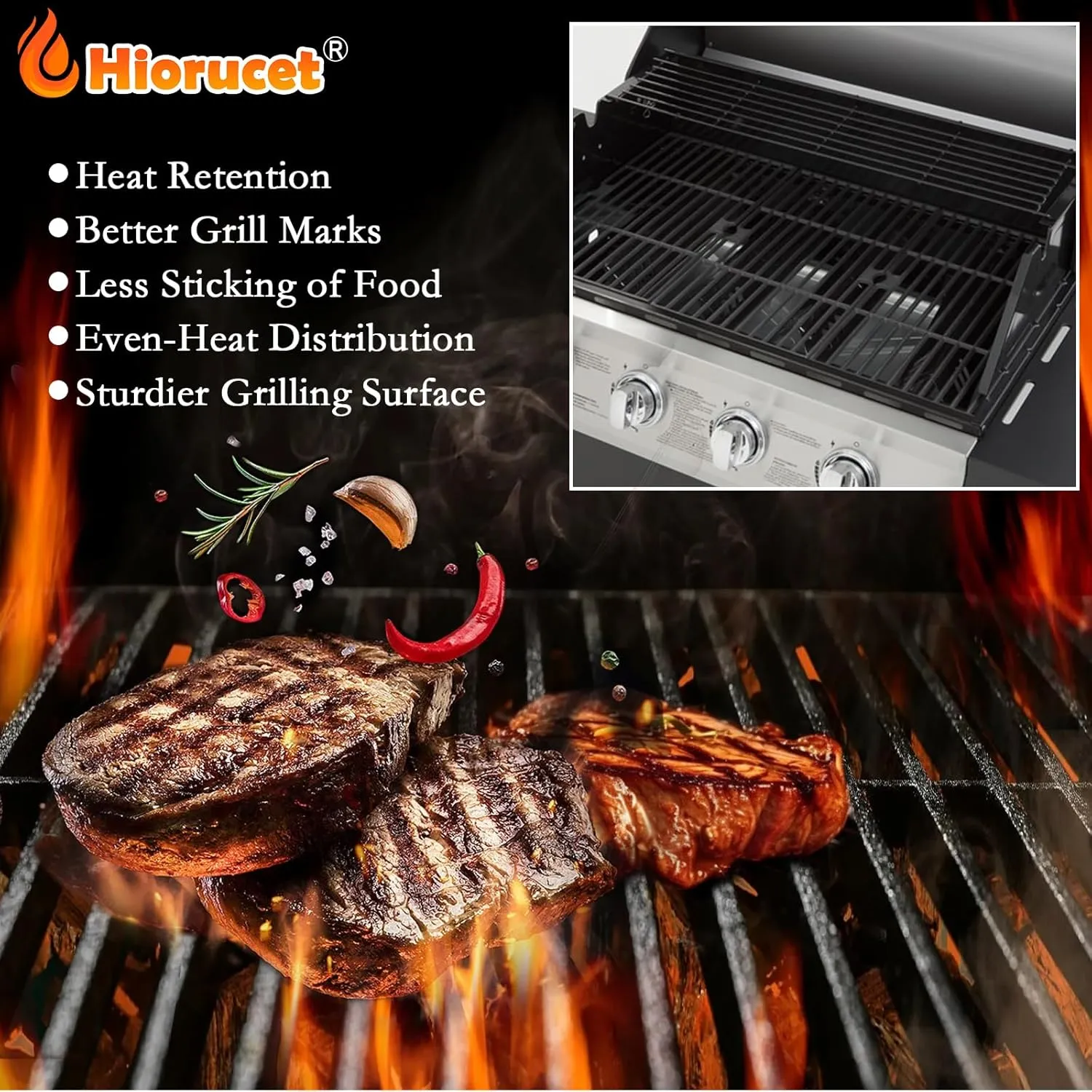 Hiorucet DGF493BNP Grill Grates Replacement Parts, Heat Plate Tents, Burner Tubes and Igniters for Dyna Glo DGF493BNP, DGB494SPB, Backyard Grill BY13-101-001-12, BY14-101-001-099, GBC1440W.