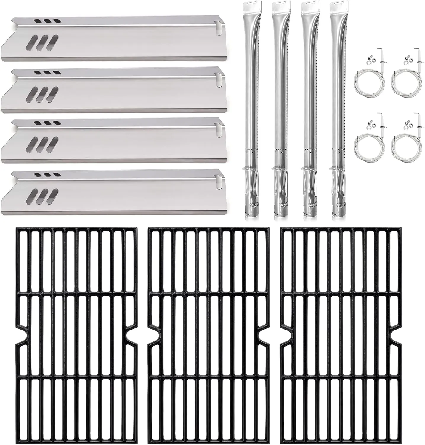 Hiorucet DGF493BNP Grill Grates Replacement Parts, Heat Plate Tents, Burner Tubes and Igniters for Dyna Glo DGF493BNP, DGB494SPB, Backyard Grill BY13-101-001-12, BY14-101-001-099, GBC1440W.