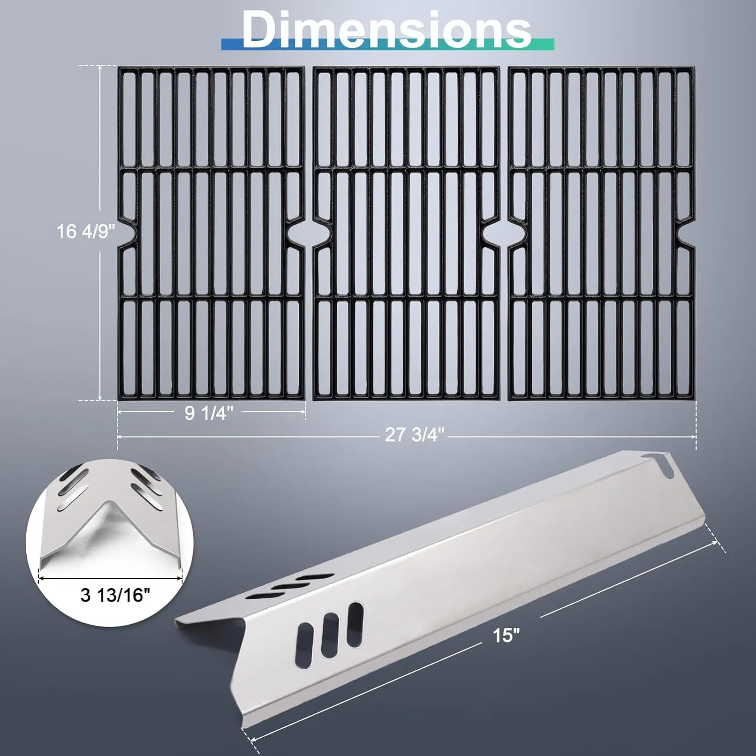 Hiorucet DGF493BNP Grill Grates Replacement Parts, Heat Plate Tents, Burner Tubes and Igniters for Dyna Glo DGF493BNP, DGB494SPB, Backyard Grill BY13-101-001-12, BY14-101-001-099, GBC1440W.