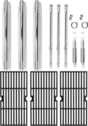 Hiorucet Grill Grates Replacement Parts for Charbroil 3 Burner 463343015, 463335115, 463370015, Grid Cooking Grates, Heat Plate, Burner, Ignitor and Crossover Tube for Char-broil Advantage Grill Parts