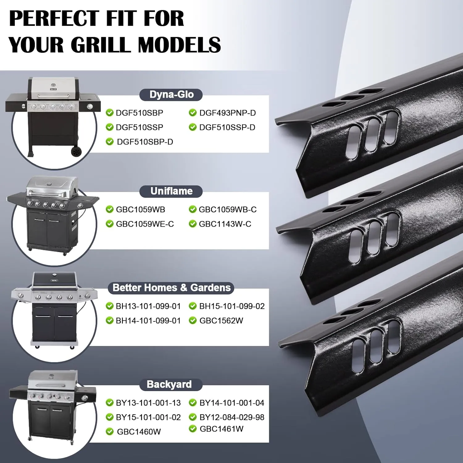 Hiorucet Grill Parts for Dyna Glo DGF510SBP, DGF493PNP-D, Backyard Grills BH13-101-099-01, BH15-101-099-02, Uniflame GBC1059WB, Grill Grates, Heat Plates for Dyna Glo Grill Replacement Parts 5 Burner.