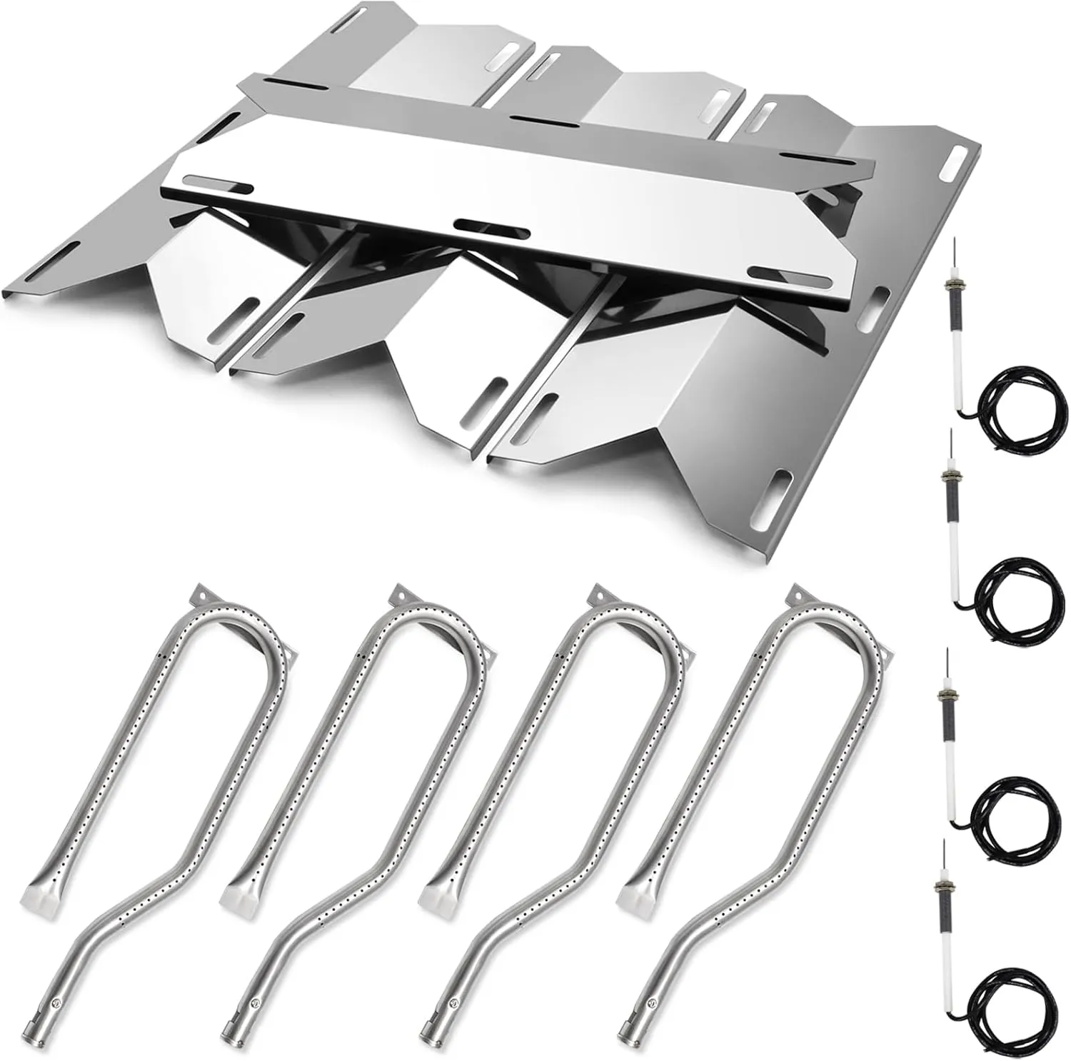 Hiorucet Grill Parts for Jenn-Air 720-0336 4 Burner 720-0337 730-0337 720-0511 720-0512 Gas Grill, Members Mark 720-0586A, Nexgrill 720-0336 720-0586A, Stainless Steel Heat Plates, Burners, Igniters