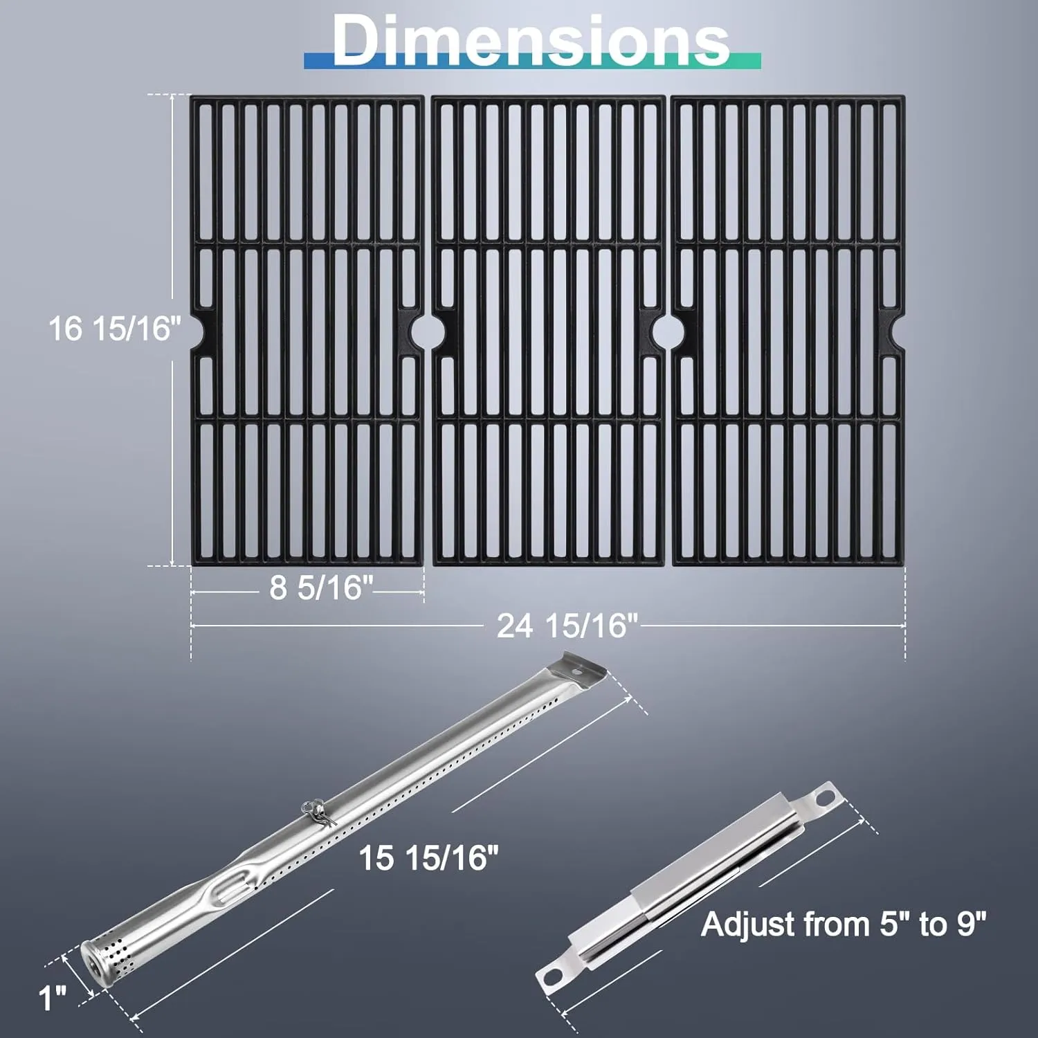 Hiorucet Grill Replacement Parts for Charbroil Tru-Infrared 3 Burner 463250512, 463251713, 463250511, 466250511, Stainless Steel G517-6600-W1 Trough, Grill Grates, Burner, Igniter and Carryover Tubes.