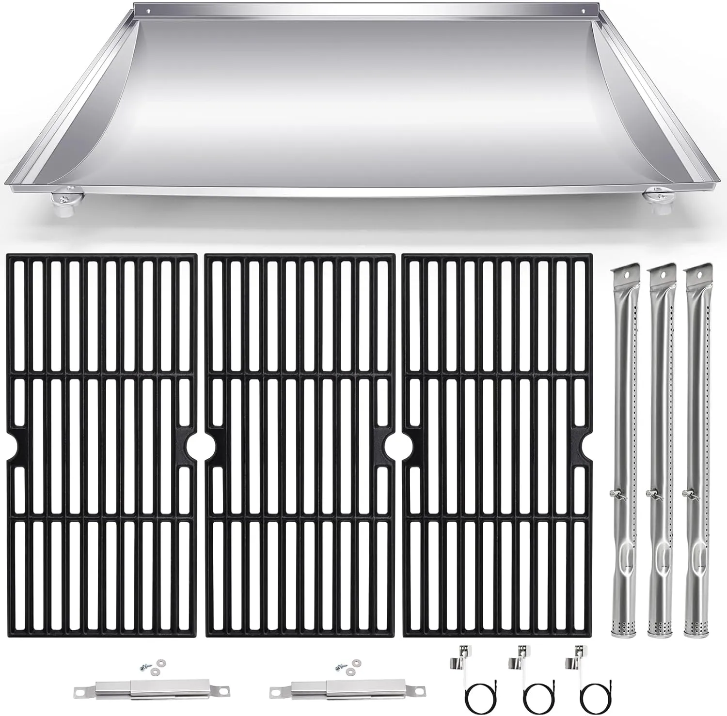 Hiorucet Grill Replacement Parts for Charbroil Tru-Infrared 3 Burner 463250512, 463251713, 463250511, 466250511, Stainless Steel G517-6600-W1 Trough, Grill Grates, Burner, Igniter and Carryover Tubes.