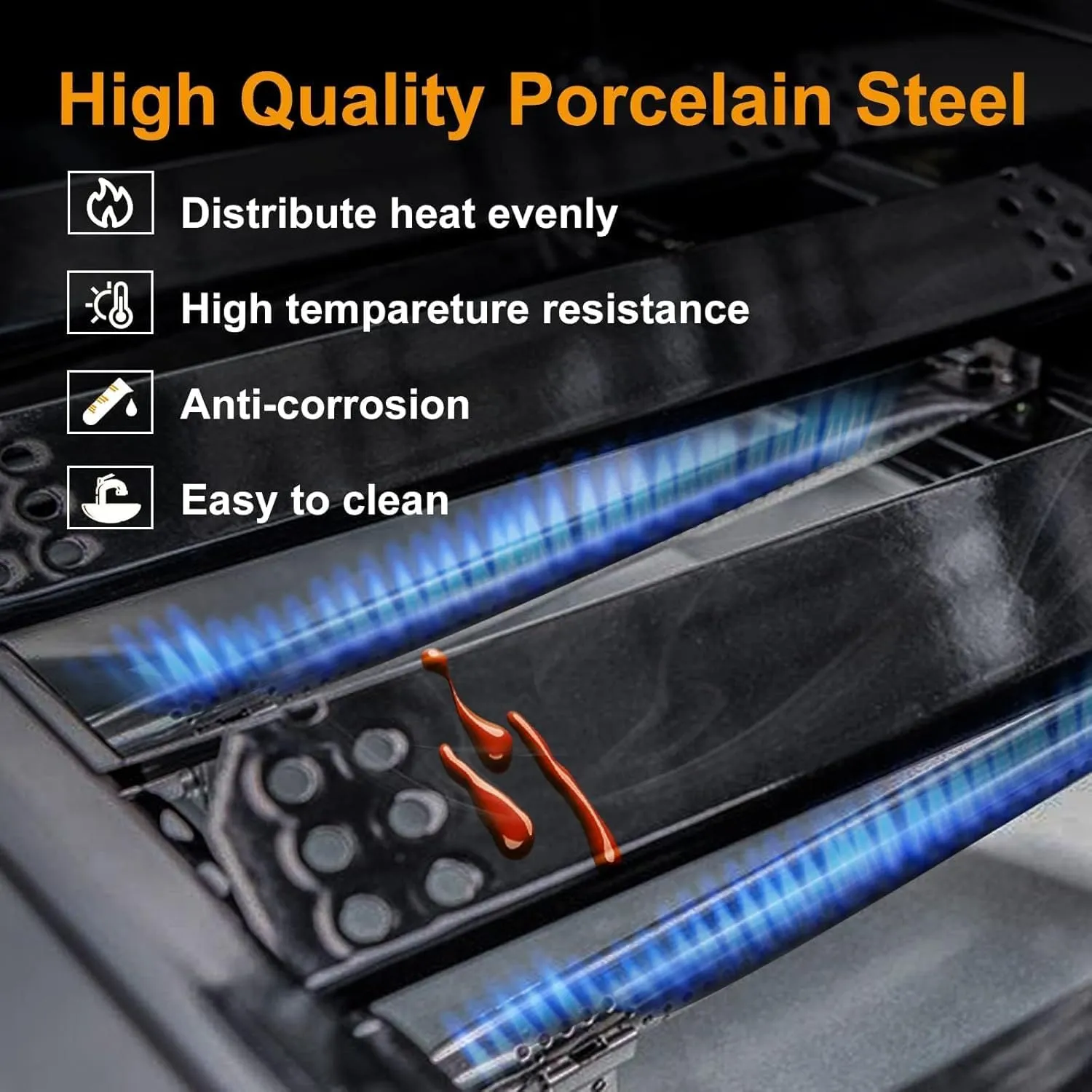 Hisencn Replacement Parts for Nexgrill 6 Burner 720-0896B, 720-0896E, 720-0896C, 720-0925P Gas Grill, Stainless Steel 15" Burners,14 9/16" Heat Plat Shields, Grill Flame Guards for Nexgrill