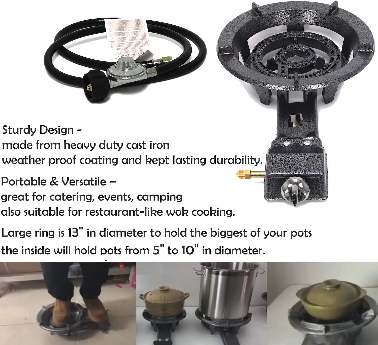 HongK- Camping Portable Propane Gas Burner Stove With Hose Jumbo Super Supergas Camp Tailgating 32,000 BTU Outdoor [P/N: ET-COOK008-RAW]