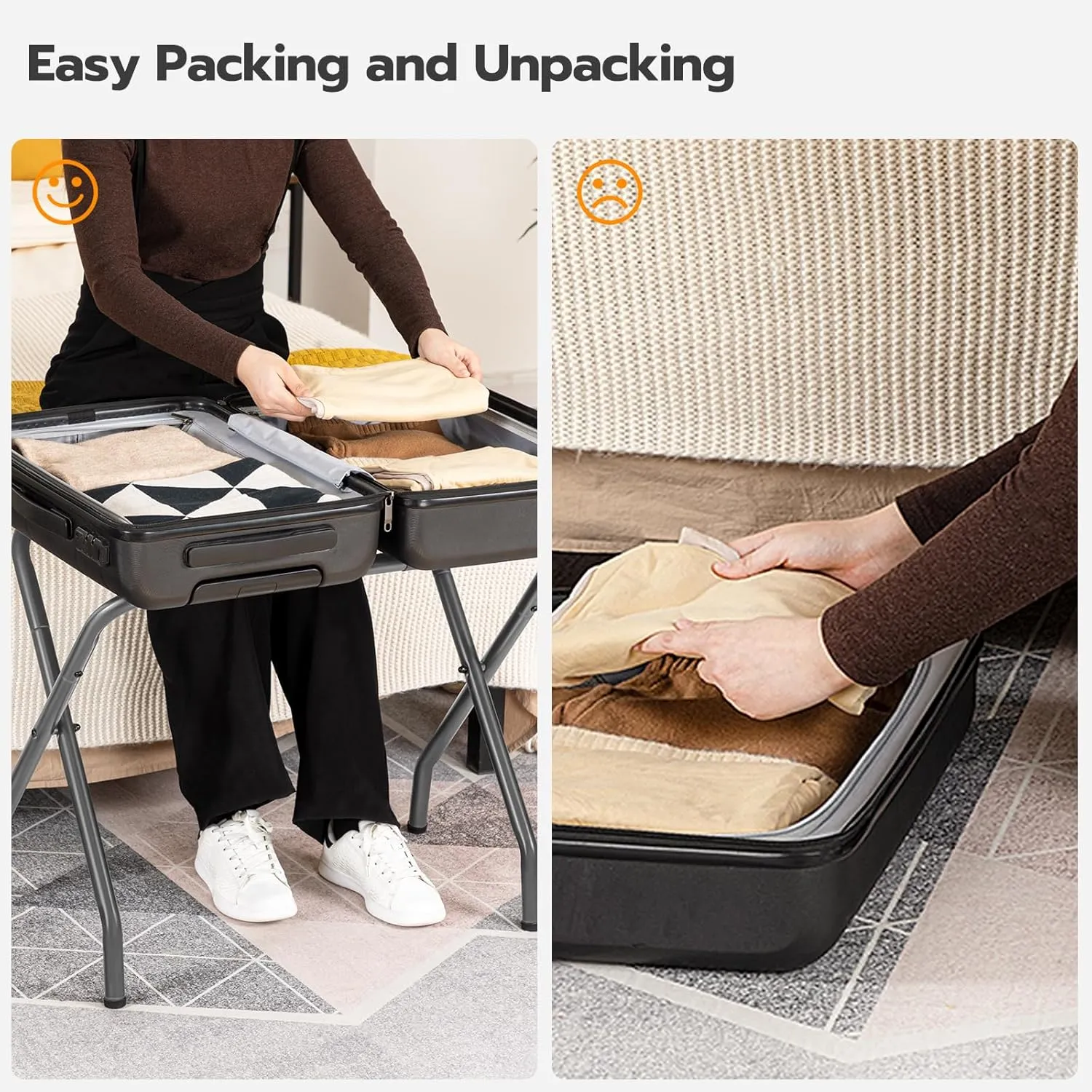 HOOBRO Luggage Rack, Pack of 2, Metal Foldable Suitcase Stand for Guest Room, Holds up to 100 lb, 27 x 15.3 x 22 Inches, Steel Frame, Nylon Straps, Hotel, Bedroom, Closet, Gray GY02XLP201