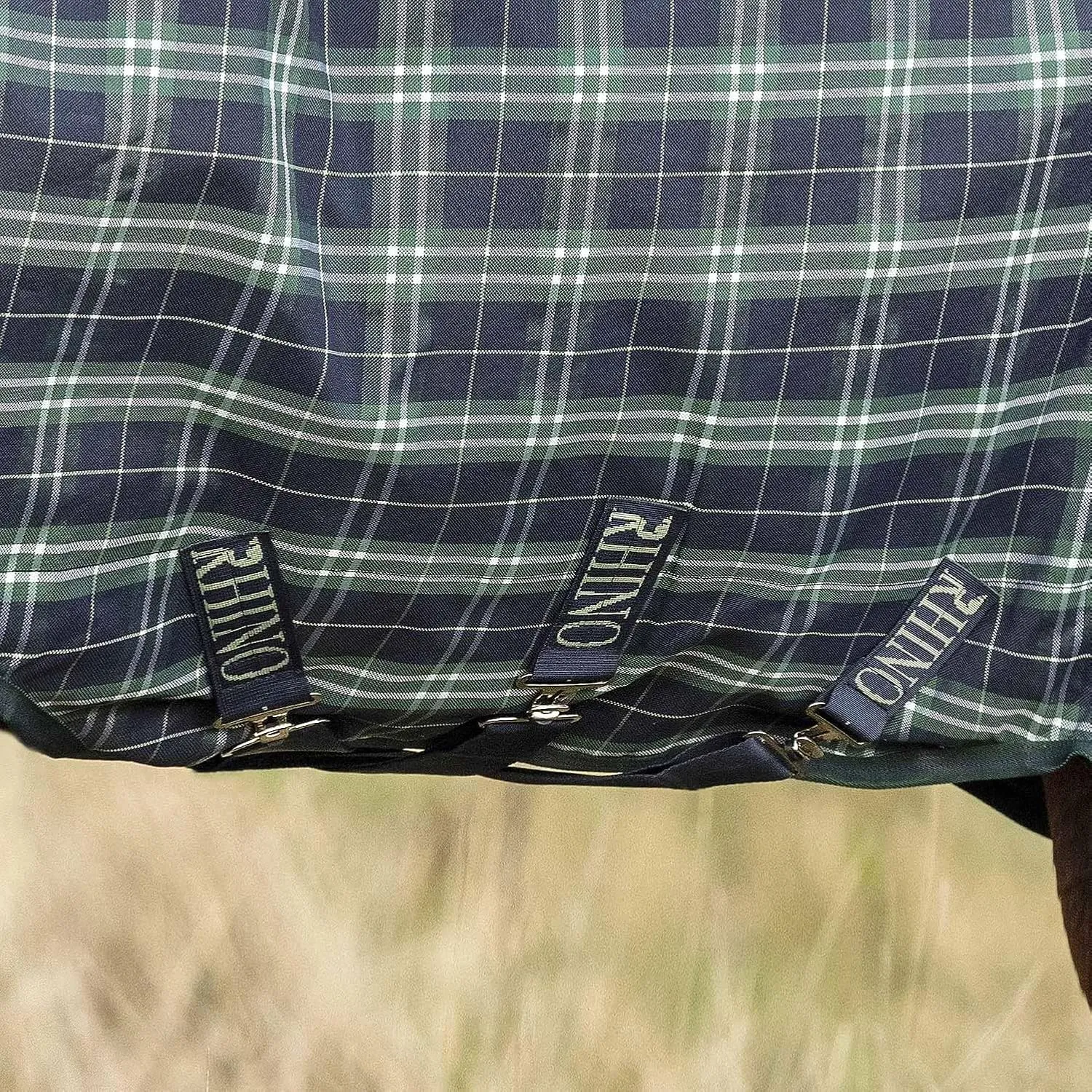 HORSEWARE Ireland Rhino Wug Lite Durable Waterproof Breathable Horse Turnout Blanket - 100g Fill - Hunter Check/Green & Navy, 81
