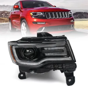Huray HID Headlight Assembly for Jeep Grand Cherokee 2014-2016 [Only for Xenon Type] [Black Housing] OE Projector Headlamp w/LED DRL Bulbs Right Passenger Side (RH)