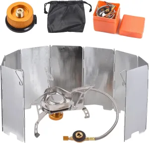 HXBER Camping Stove Portable Gas Stove Outdoor Cooking Stove Camping Gas Stove Kit for Hiking Lightweight and Foldable, manual ignition