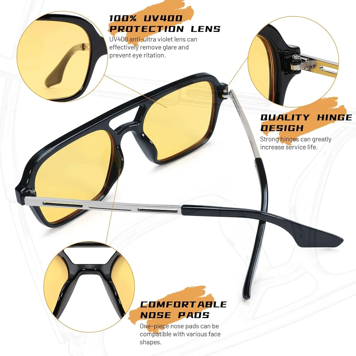 Hycredi Retro 70s Flat Aviator Sunglasses Trendy Vintage Square Glasses for Women Men Metal Design Shades UV Protection
