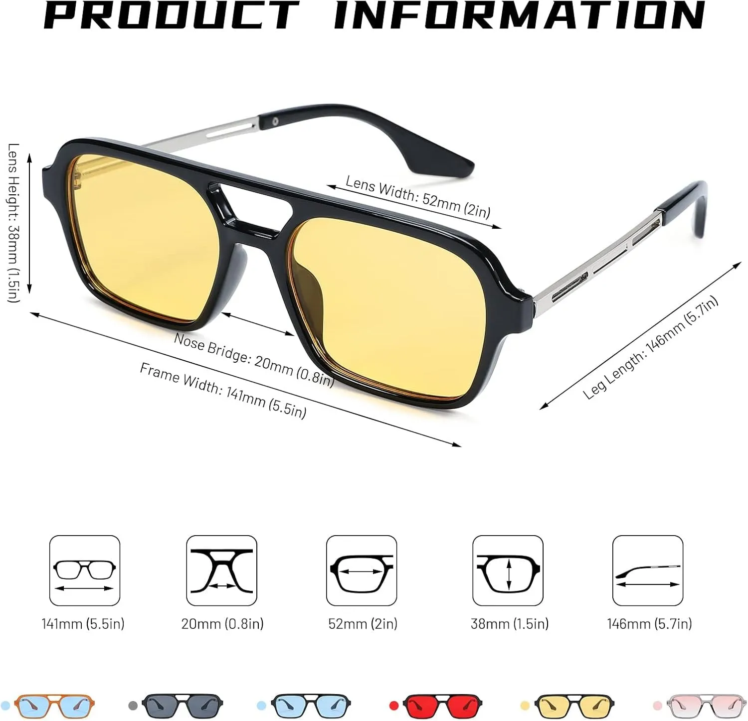 Hycredi Retro 70s Flat Aviator Sunglasses Trendy Vintage Square Glasses for Women Men Metal Design Shades UV Protection