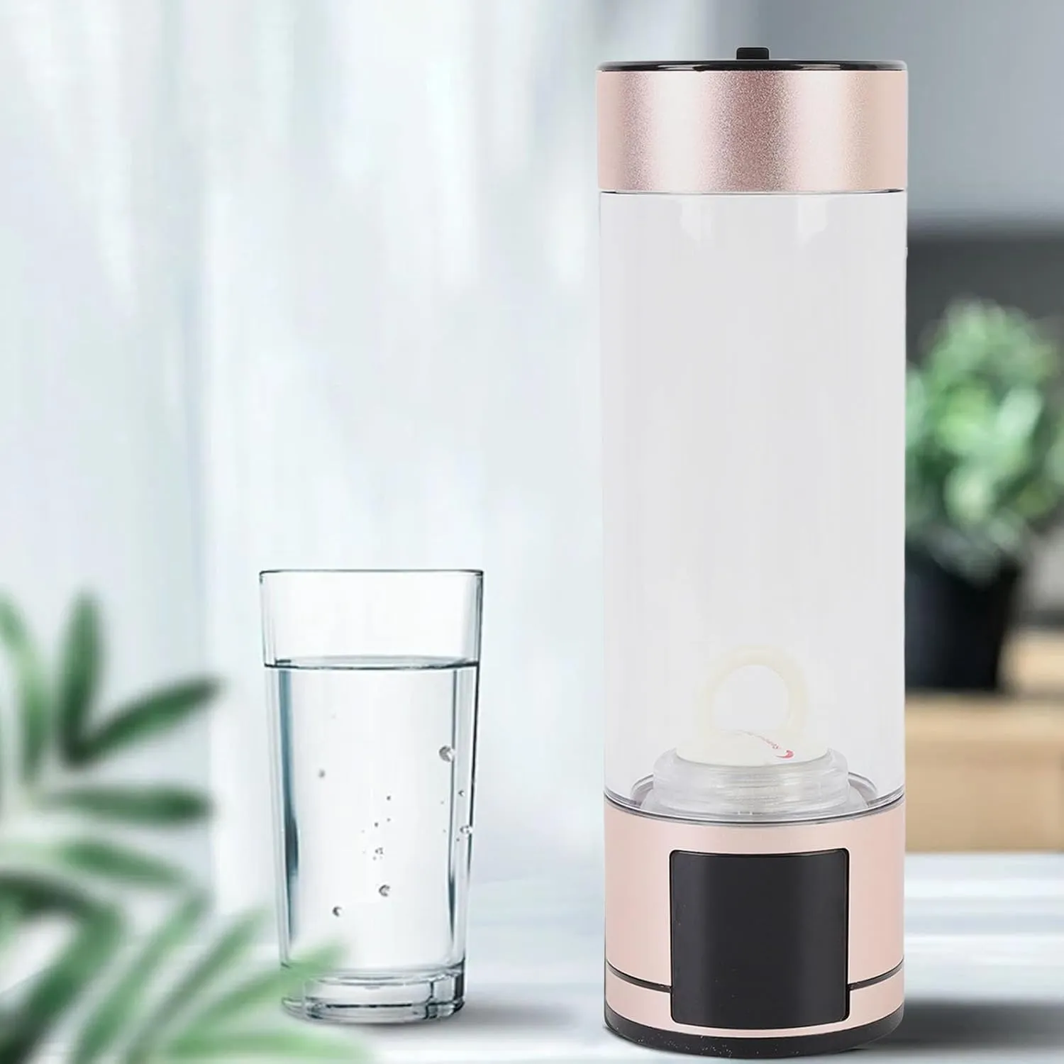 Hydrogen Water Bottle, Portable 400ml Hydrogen Water Ionizer Machine with 2 Hydrogen Gas Concentration Options Leak Proof Hydrogen Water Generator for Daily Use (Golden)