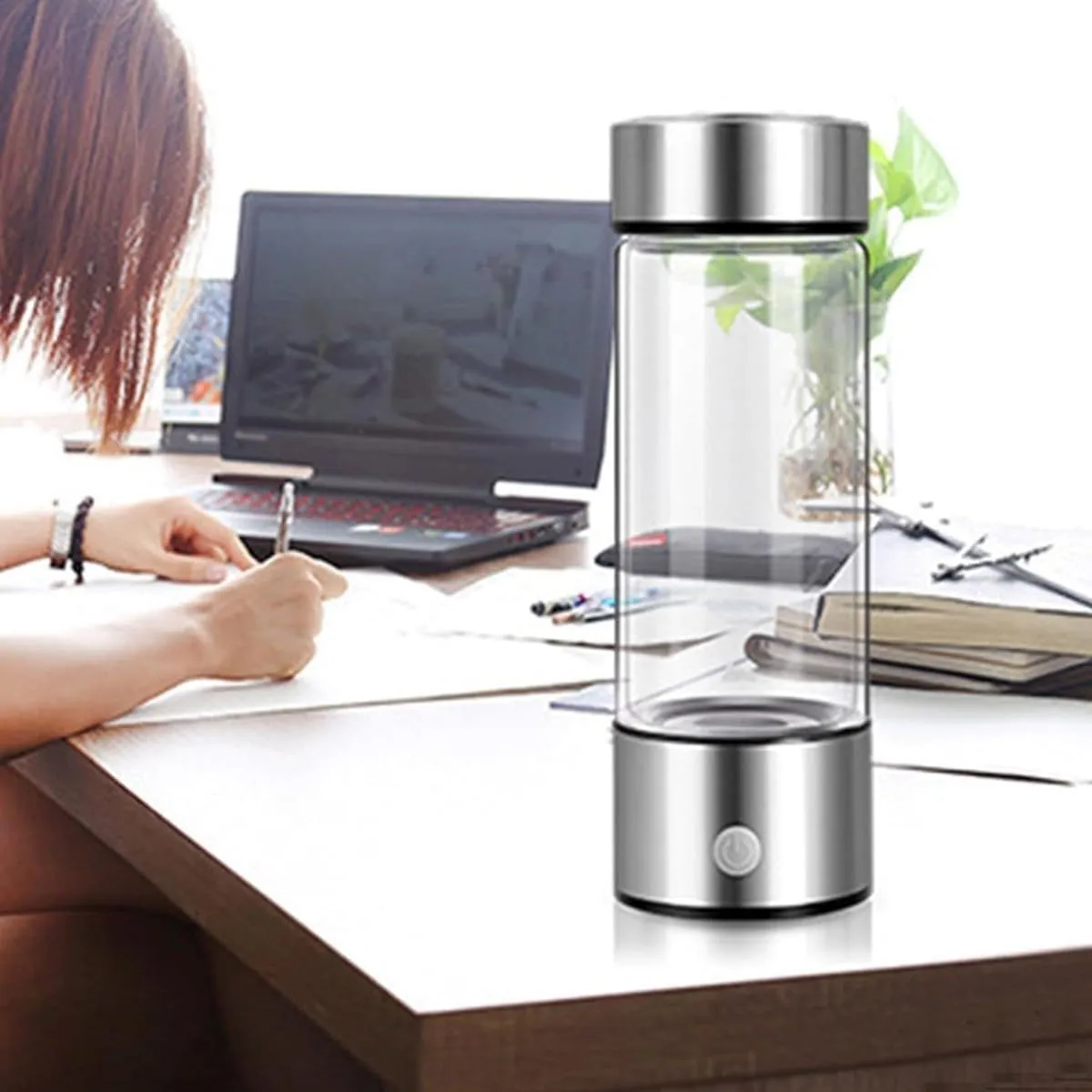 Hydrogen Water Bottle, Portable Hydrogen Water Ionizer Machine, Hydrogen Water Generator with PEM SPE Technology Rechargeable Hydrogen Rich Water Glass Cup for Home Office(Silver,1PCS)