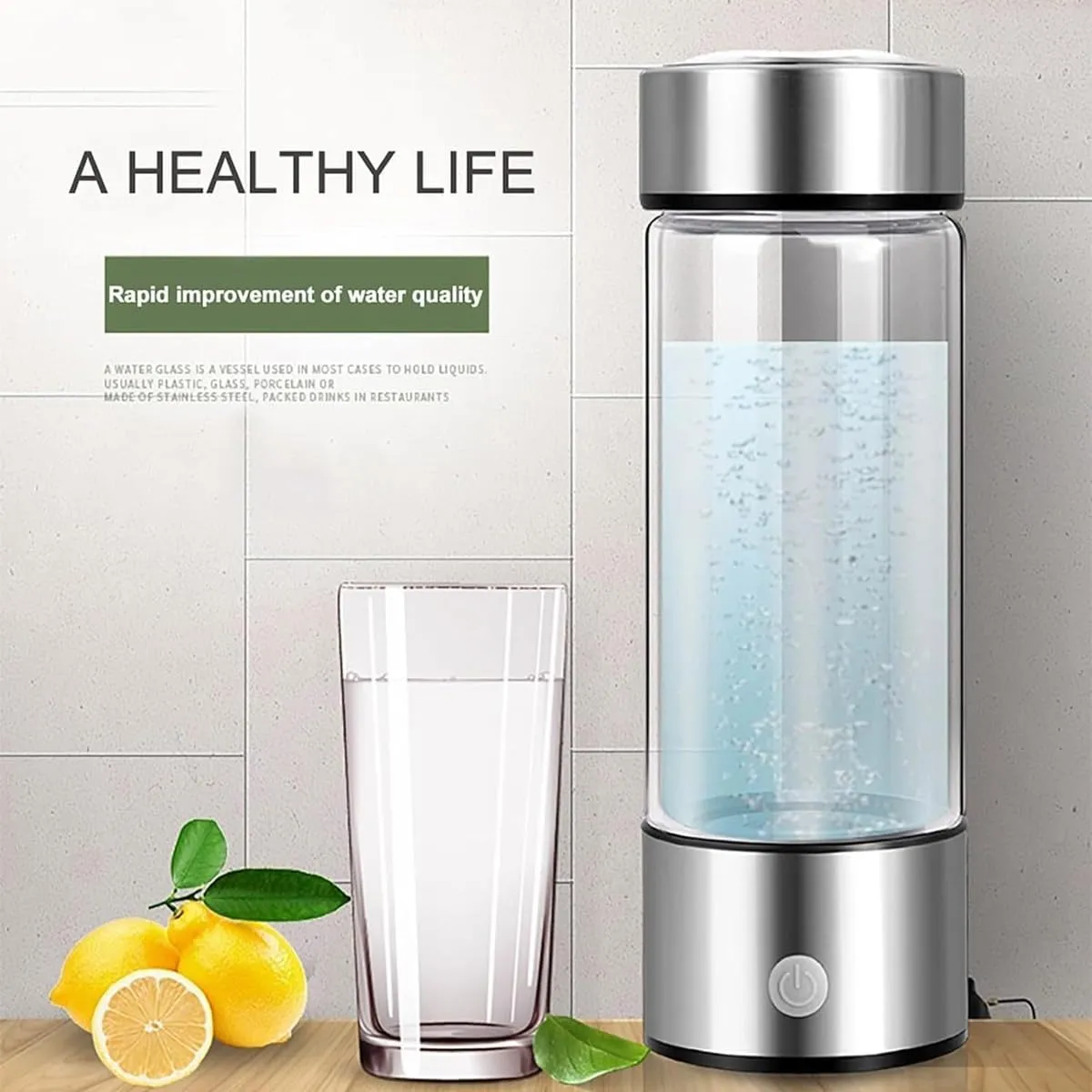Hydrogen Water Bottle, Portable Hydrogen Water Ionizer Machine, Hydrogen Water Generator with PEM SPE Technology Rechargeable Hydrogen Rich Water Glass Cup for Home Office(Silver,1PCS)