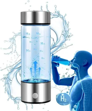 Hydrogen Water Bottle, Portable Hydrogen Water Ionizer Machine, Hydrogen Water Generator with PEM SPE Technology Rechargeable Hydrogen Rich Water Glass Cup for Home Office(Silver,1PCS)