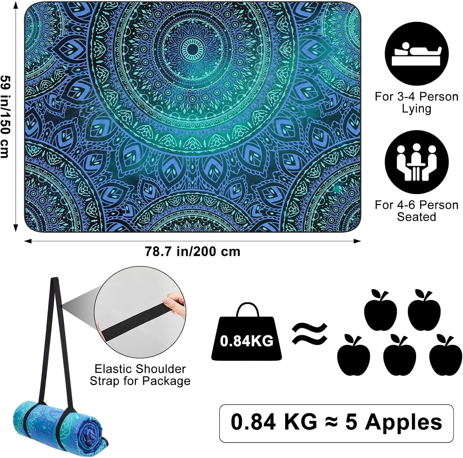ICOSY Picnic Blankets Beach Blanket, Waterproof Outdoor Blanket Sandproof Picnic Camping Mat Camping Essentials 78" x 59"
