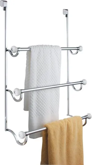 iDesign York Metal Over the Shower Door Towel Rack, Hooks for Master, Guest, Kids' Bathroom, 4.75" x 17.75" x 22.5", Chrome