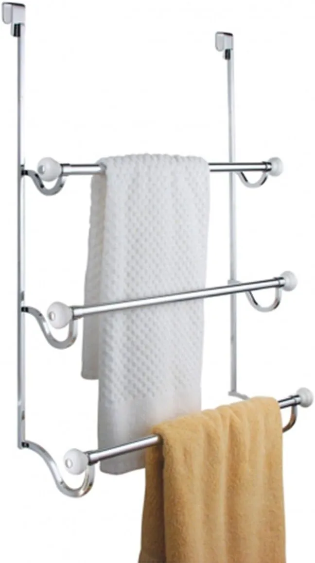 iDesign York Metal Over the Shower Door Towel Rack, Hooks for Master, Guest, Kids' Bathroom, 4.75" x 17.75" x 22.5", Chrome