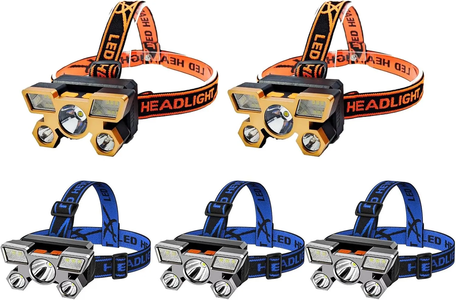 iFCOW Headlights for Forehead, 5pcs LED Headlamp Rechargeable Waterproof Super Bright 90° Adjustable Head Light 4 Lighting Modes for Camping Hiking Caving Fishing
