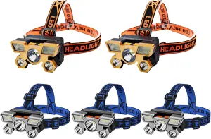 iFCOW Headlights for Forehead, 5pcs LED Headlamp Rechargeable Waterproof Super Bright 90° Adjustable Head Light 4 Lighting Modes for Camping Hiking Caving Fishing