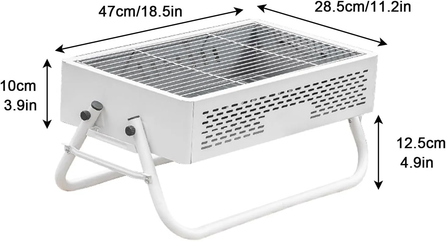 Installation-Free Camping Grill, Portable Stainless Steel Charcoal Grills, Compact Folding BBQ Grill for Garden, and Outdoor Cooking(White)