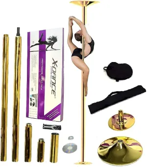 Iron Bar X-Dance™ 9 FT Professional Stripper Pole Dance Pole Spinning Static Gold Dance Pole, Portable Fitness Exercise Exotic Strip and Spin Dance Pole Kit for Exercise Club Party and Home   Bag