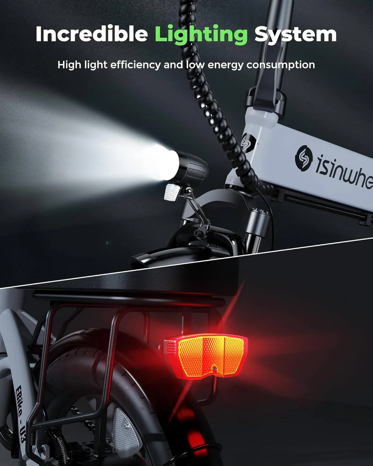 isinwheel U3 Electric Bike for Adults 16" Foldable Ebike, 500W Electric Bicycles with Front Fork Suspension, Rear Rack, 3A Fast Charge, 20 mph Mini Folding Ebike for Adults and Teens
