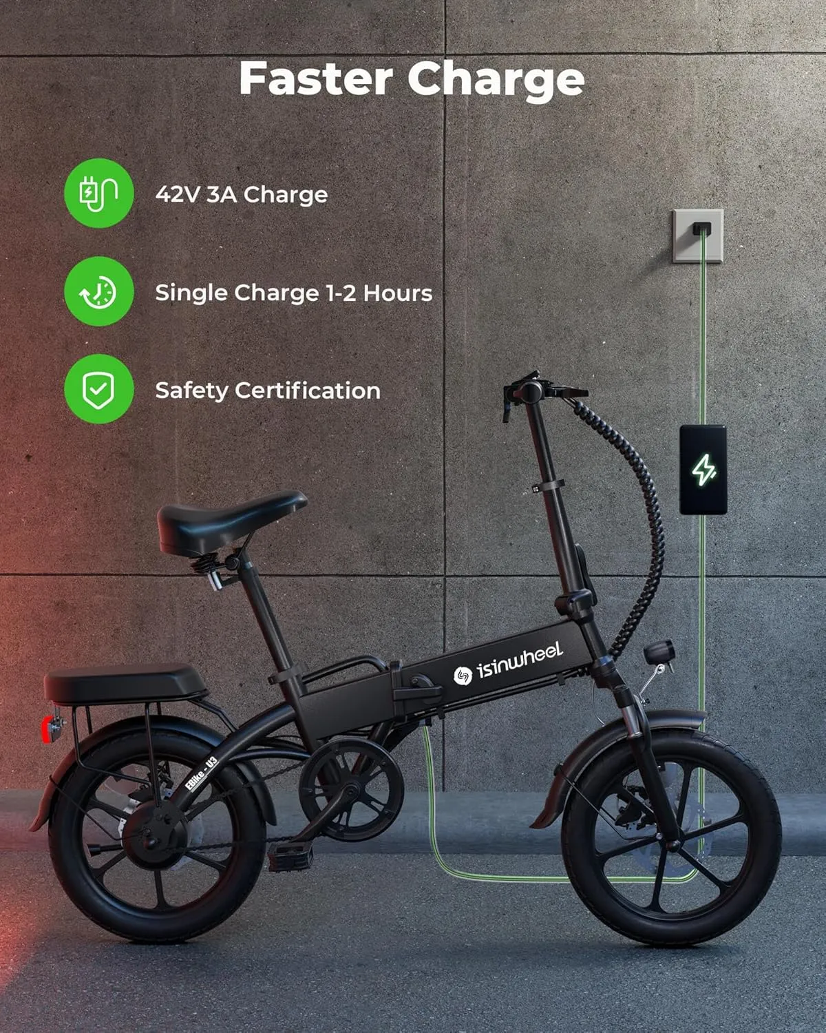 isinwheel U3 Electric Bike for Adults 16" Foldable Ebike, 500W Electric Bicycles with Front Fork Suspension, Rear Rack, 3A Fast Charge, 20 mph Mini Folding Ebike for Adults and Teens