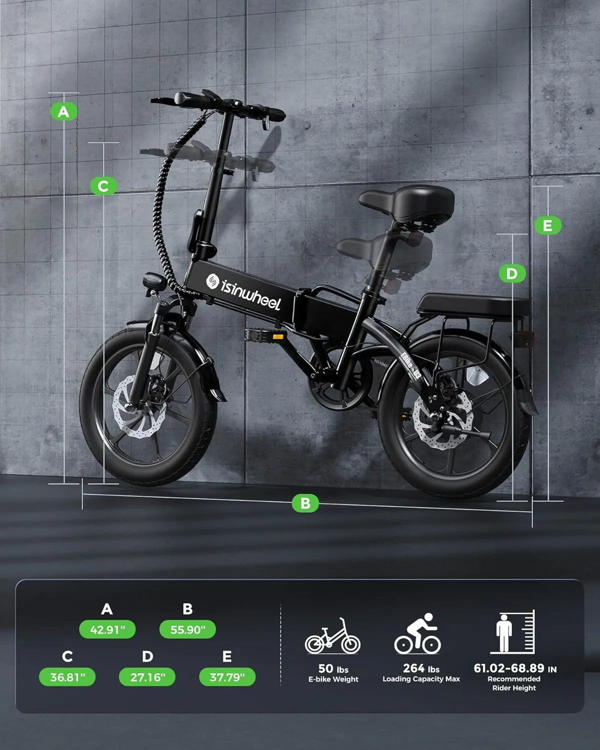 isinwheel U3 Electric Bike for Adults 16" Foldable Ebike, 500W Electric Bicycles with Front Fork Suspension, Rear Rack, 3A Fast Charge, 20 mph Mini Folding Ebike for Adults and Teens