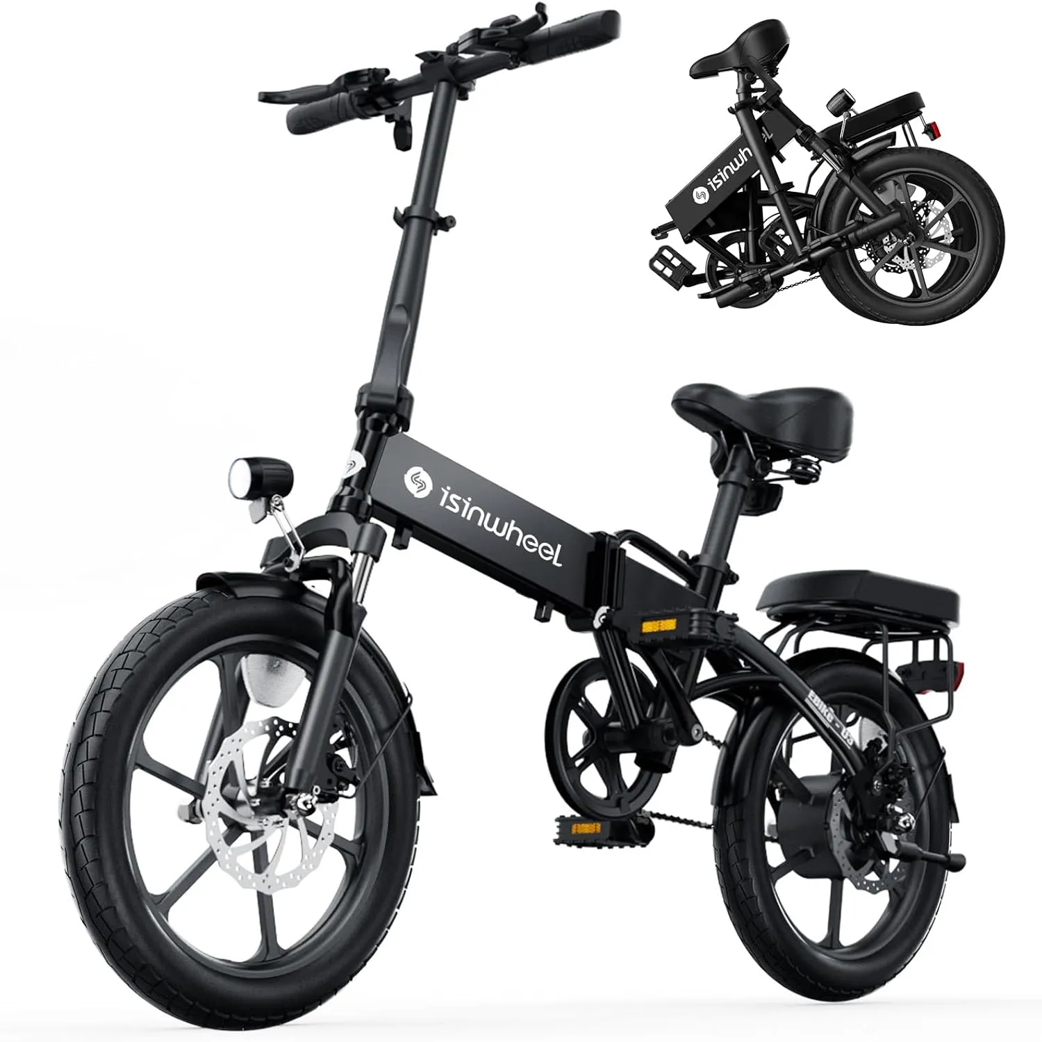 isinwheel U3 Electric Bike for Adults 16" Foldable Ebike, 500W Electric Bicycles with Front Fork Suspension, Rear Rack, 3A Fast Charge, 20 mph Mini Folding Ebike for Adults and Teens