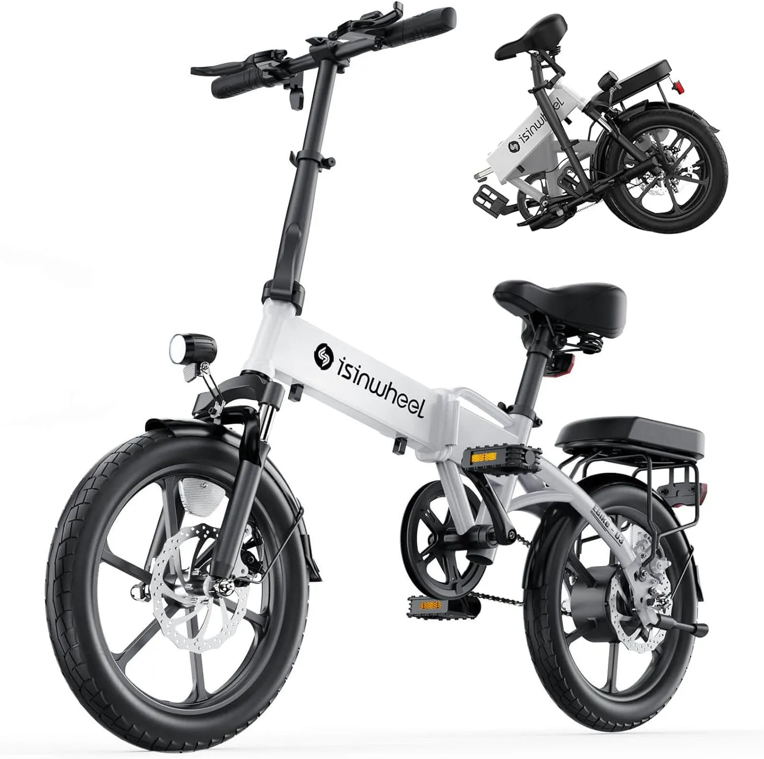 isinwheel U3 Electric Bike for Adults 16" Foldable Ebike, 500W Electric Bicycles with Front Fork Suspension, Rear Rack, 3A Fast Charge, 20 mph Mini Folding Ebike for Adults and Teens