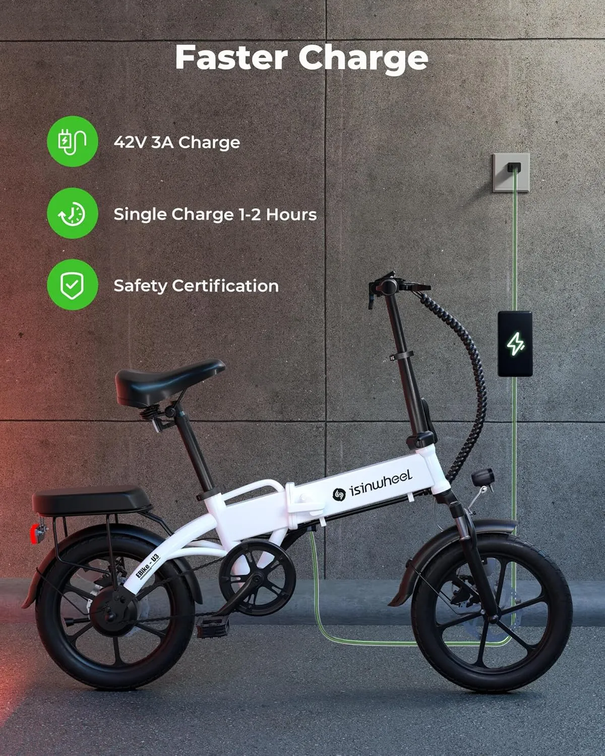 isinwheel U3 Electric Bike for Adults 16" Foldable Ebike, 500W Electric Bicycles with Front Fork Suspension, Rear Rack, 3A Fast Charge, 20 mph Mini Folding Ebike for Adults and Teens