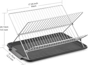 J&V TEXTILES Foldable Dish Drying Rack with Drainboard, Stainless Steel 2 Tier Drainer Rack, Collapsible Folding Rack for Kitchen Sink, Countertop, Cutlery, Plates (Black)